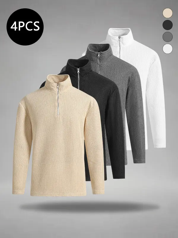 Men’s spring/autumn half-zip stand collar solid knit long-sleeve top for business commuting, versatile casual wear, loose fit, beginner-friendly, SohoChic