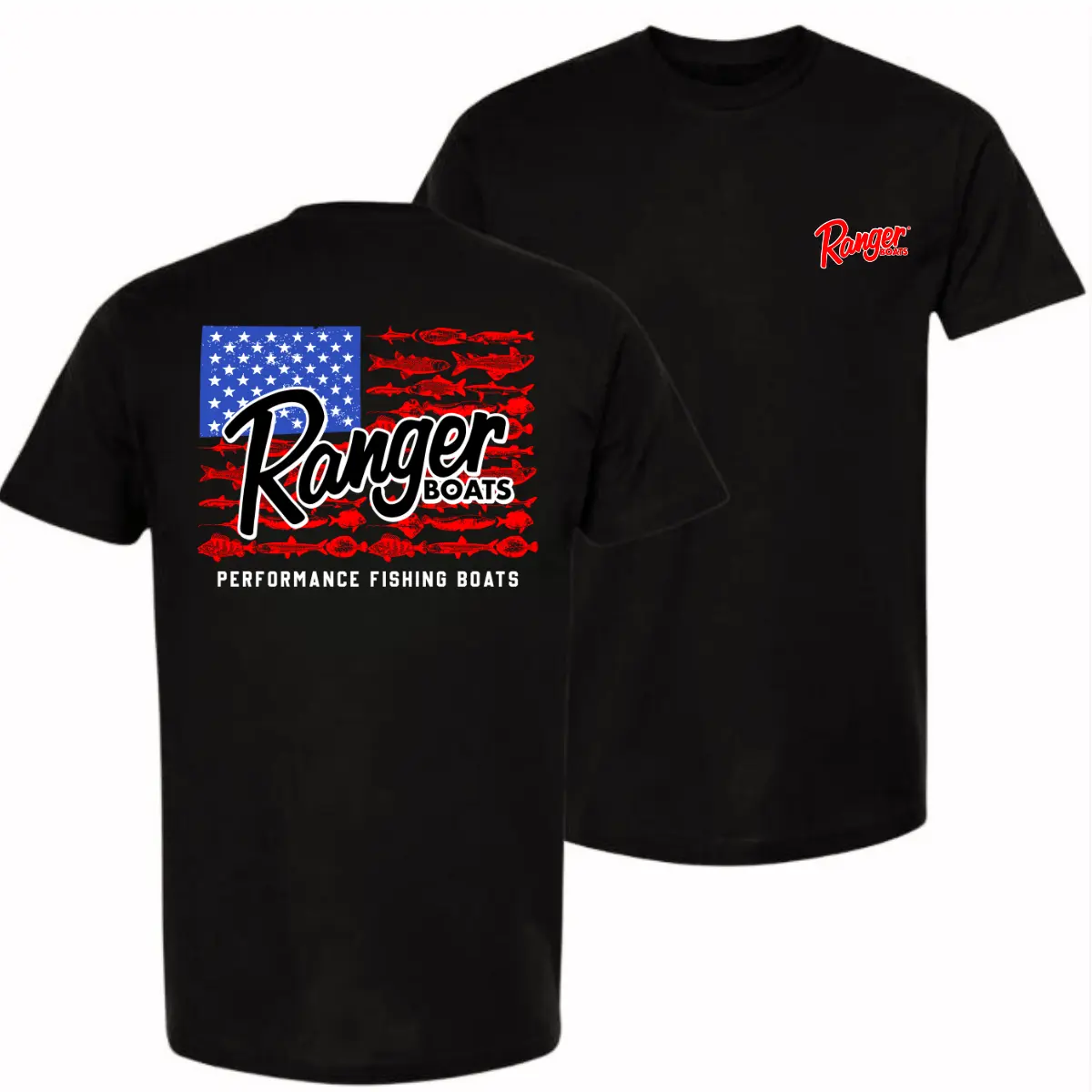AFTCO x Ranger Boats Performance Fishing Tee, US Flag Graphic Shirt, Soft Cotton Blend, Outdoor Lifestyle Apparel, Fishing Enthusiast Gift, Gift For Men