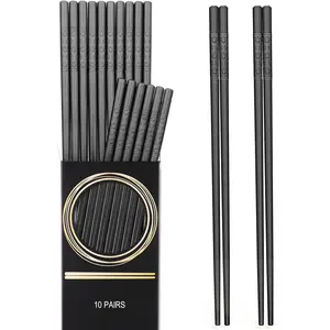 10 Pairs Fiberglass Chopsticks, Reusable Japanese Chinese Chop Sticks Dishwasher Safe, Non-Slip, 9 1/2 inches