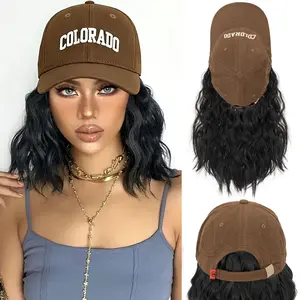 MY-LADY Multicoloured Caps 8inch Hat Wigs Bob Hair With Baseball Cap Synthetic Short Wave Curly Hair Extensions For Women Natural Looking Wig outdoorfun