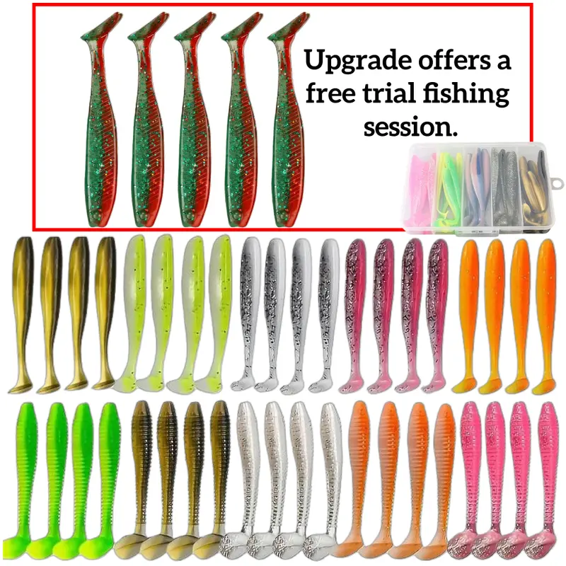 Soft Fishing Lures,40pcs Fishing Soft Plastic Lures and 5-Piece Duck Feet New Style.Paddle Tail Swimbaits Soft Plastic Lures Kit for Bass Trout Walleye Crappie