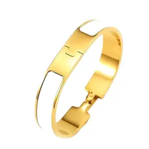 2026  H Bangle 12mm Gold-Tone Stainless Steel with Elegant Smooth Design and Secure Hinged Clasp for Everyday Wear