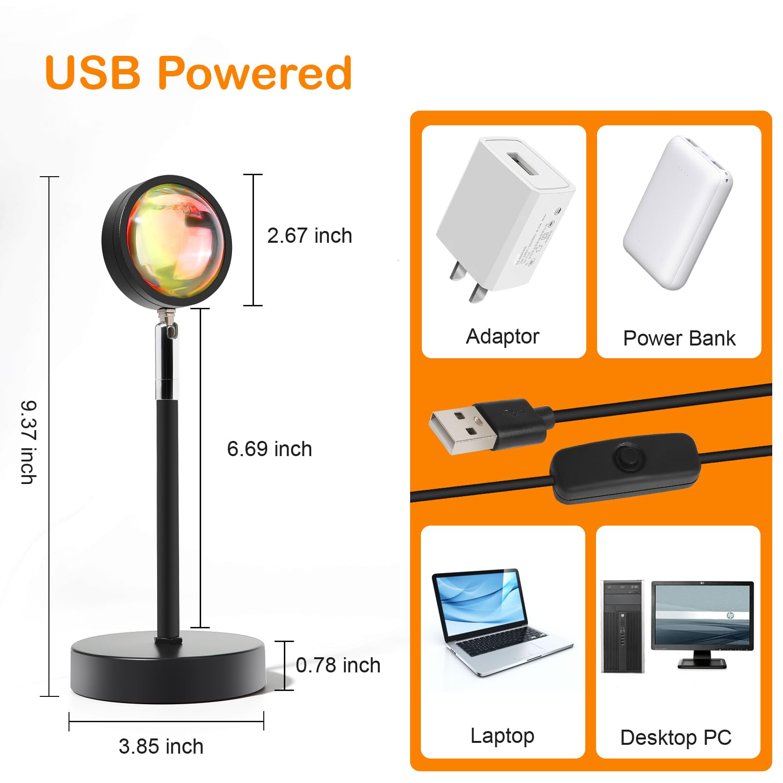 "Sunset Lamp Projector,180 Degree Rotation Sun Projection Light Led Night Light Floor Lamp with USB Port,Sunset Lamps for Photography Party Bedroom Decor,Christmas Gifts for Women "