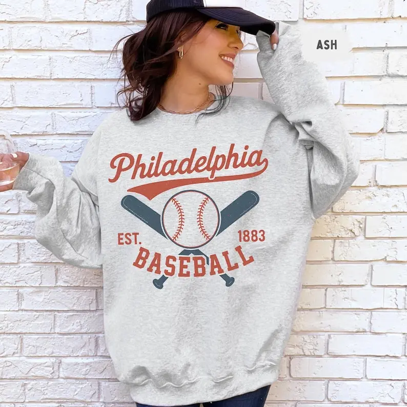 Philadelphia Baseball Sweatshirt - Cozy Crewneck, Casual Sports Apparel, Phillies Fan Gift, Fanwear Sweater, Game Day Outfit Cotton Soft