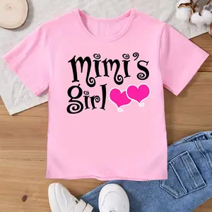 Mimi's Girl' Cartoon Print  Sleeve  T-Shirt for Girls - Machine Washable, Round Neck Pullover,A must-have pure cotton  T-Shirt for girls.