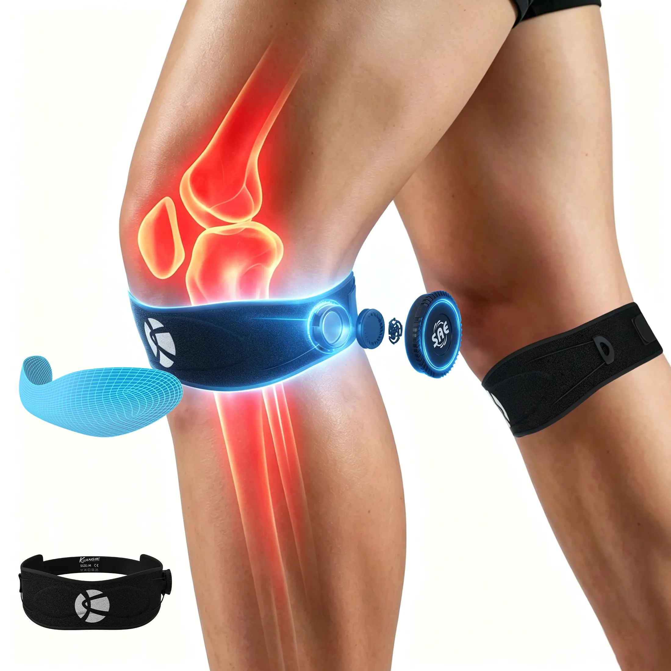 Kuangmi Rotary Dial Adjustable Patella Knee Strap, Compression Knee Support for Running Workout, Available M/L Sizes