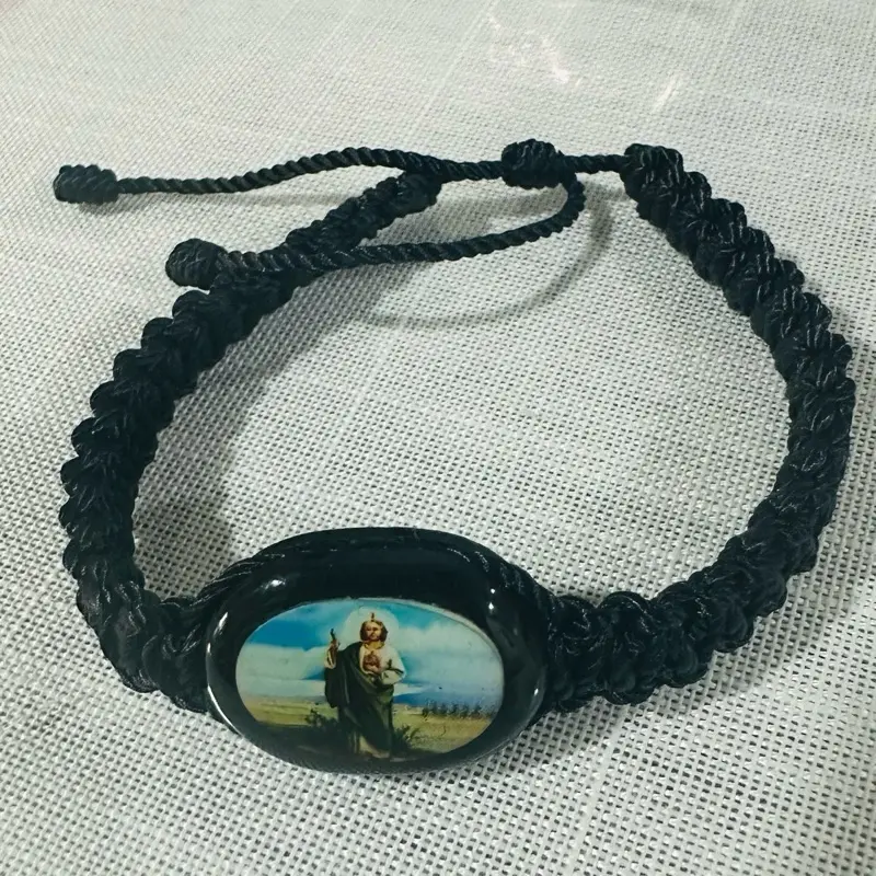 Mexican-Made Religious Santos Bracelet, Handcrafted from Wood and Resin