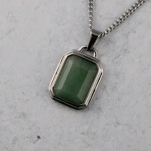 Silver Aventurine Pendant Chain Necklace