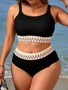 Plus Size Tape Bikini Set - High Waisted Two-Piece Beach Swimwear
