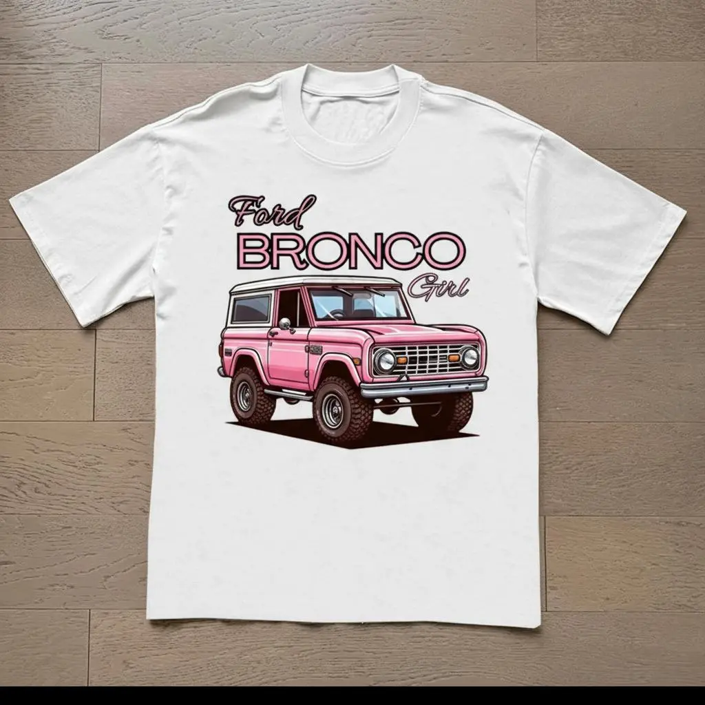 Pink Bronco Girl T-Shirt, Retro Off Road SUV Graphic Tee, Vintage 4x4 Truck Lover Shirt, Adventure Vehicle Gift for Women