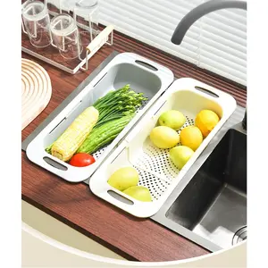 Draining Basket Kitchen Vegetable Basket Expandable Draining Basket Fruit Tray Sink Strainer Washing Basin Draining Household