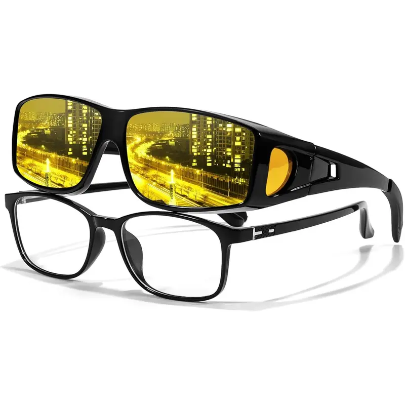 【Friend’s Pick】LVIOE High-Quality PC Trendy Rectangle Full Rim Sunglasses - Accessories Adults Female Eye Fashion, Fit-Over Prescription, Polarized Yellow Lenses, UV Protection for Night-Driving