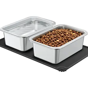 1.25 Gallon Large Dog Water Bowl, 2 Pack Thickened Stainless Steel Dog Water & Food Bowls with Non-Slip Mat, Spill-Proof Metal Pet Bowl Set for Medium, Lar
