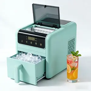 Electric Automatic Ice Maker, 15 Mins Make 16 Square Ice Cubes, Detachable Washable Design, Portable Ice Maker For Home Office Outdoor Party