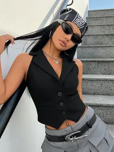 A women's black fashionable sleeveless suit vest, crisp and slimming, suitable for commuting to work with a shirt, shopping and playing as a base, both indoor and outdoor outfits are neat and neat Casual Womenswear
