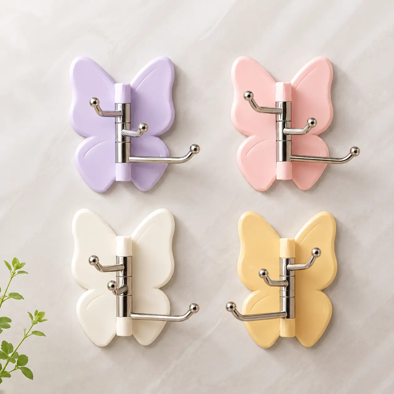 4 Colors 8/12PCS Rotating Butterfly Hooks, Strong Adhesive Wall Hook Organizer, No Drill Hanging Hooks for Towels, Bags, Hats, Keys & Home Storage