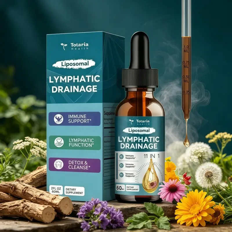 11-in-1 Liposomal Lymphatic Drainage Liquid Drops, Organic Herbal Tincture with Burdock Root, Echinacea, Elderberry, Cleavers, Calendula, Dandelion, 2 fl oz Lymph Support Wellness Supplement
