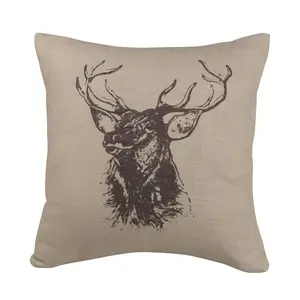 Elk Bust Burlap Throw Pillow