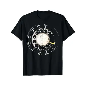 Men's retro rotary phone dial Graphic T-Shirt - 100% Cotton Black Short Sleeve Crew Neck Regular Fit Casual Wear |     Soft & Breathablebric, Durable Print, Everyday Comfort, Machine Washable, vintage, retro, casual casual wear, summer outdoor activities