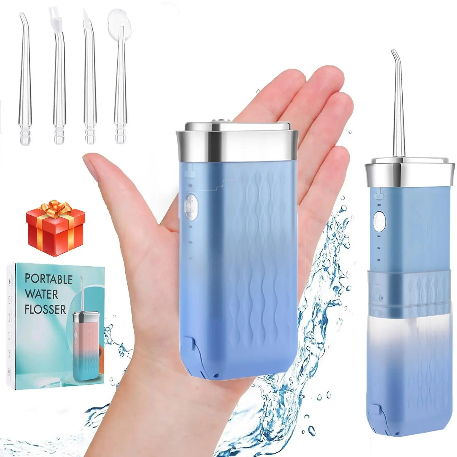 Water Flosser, Mini Cordless Oral Irrigator with 4 Nozzles, 3 Modes Portable Teeth Cleaner, Teeth Cleaning Tool with 180ml Telescopic Water Tank, IPX7 Waterproof Oral Care Tool for Travel and Home Use