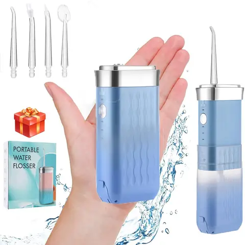 Water Flosser, Mini Cordless Oral Irrigator with 4 Nozzles, 3 Modes Portable Teeth Cleaner, Teeth Cleaning Tool with 180ml Telescopic Water Tank, IPX7 Waterproof Oral Care Tool for Travel and Home Use, Cordless Water Flossers
