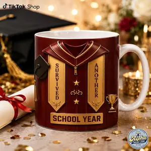 3D Effect Mug for Graduate, Survived Another School Year Coffee Cup With Cap Gown Design, Graduation Gift for Students