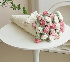 【Valentine's Day】Finished Pink & White Rose Bouquet Blanket, Handmade Crochet Flower Blanket, Rose Bouquet Blanket, Soft Knitted Throw Rose Blanket, Romantic Gift for Birthday, Wedding, Valentine’s Day, Mother’s Day, Christmas for Mom, Girls and Sisters