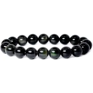 Angelstones Natural Rainbow Obsidian Gemstone 10mm Round Beads Stretch Bracelet 7 Inch Unisex