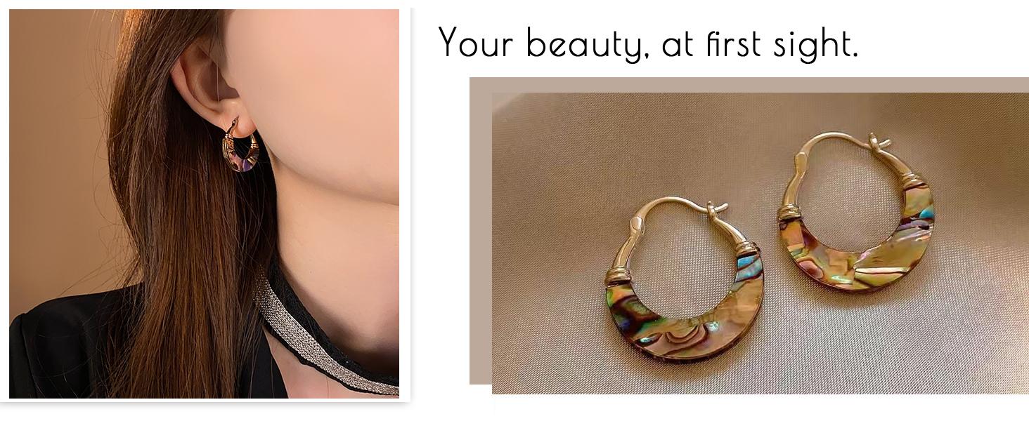 Swyii Unique Abalone Shell Accent Ear Huggies, Accessories Women, Non Tarnish, Holiday Haul Deals, Gift for her, Holiday Gift, High Quality Earrings, Party Glam, Spring Refresh, Easter