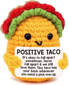 Mini Positive Crochet Taco with Positive Card, Funny Gifts for Women, Emotional Support Plush for Desk Decor, Women for Valentine and Birthday