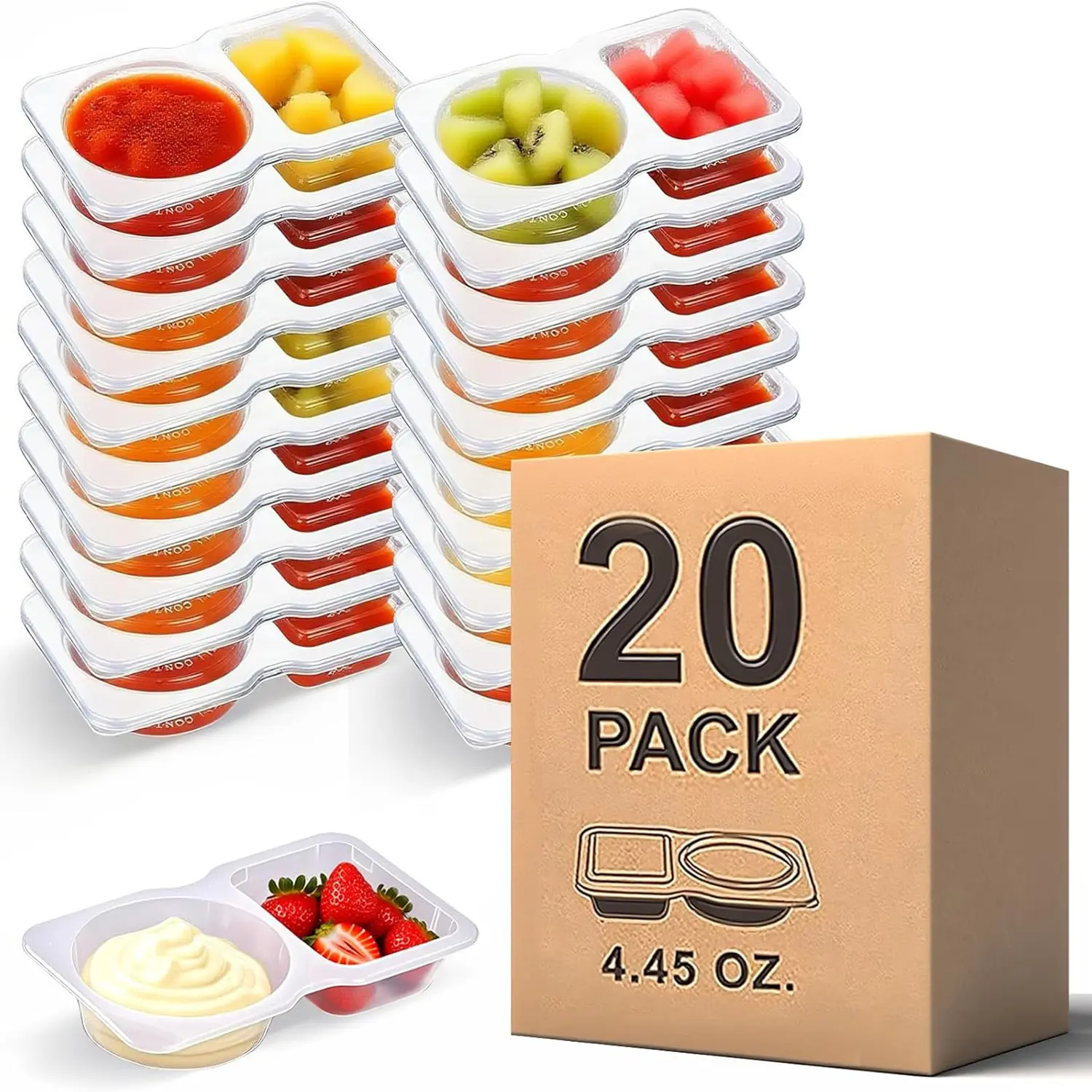 20Pcs BPA-Free Reusable Double-Compartment Snack Containers with Lids - Stackable Storage Containers, Portable Kids Lunch Boxes, Airtight Portion Control Meal Prep Kitchen Solutions
