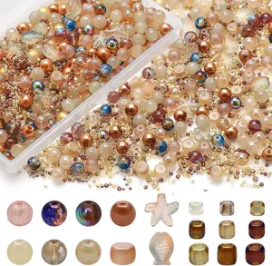 760 count Mixed Glass Beads for  Making, 8MM Brown Assorted Round Beads, Bracelet Making Kit Including  Starfish  Beads and Seed Beads