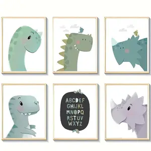 Dinosaur Pattern Wall Art, 1 Set Cartoon Dinosaur Pattern Canvas Painting, Wall Decor for Home Living Room Bedroom Study Room, Ornaments