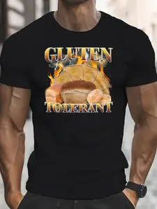 Men's Gluten-Themed Funny T-Shirt - Gluten-Resistant Joke Tee with Gluten, 90s Retro Short Sleeve Round Neck Casual Summer Top for Gluten-Free Diet Humor & Gifts