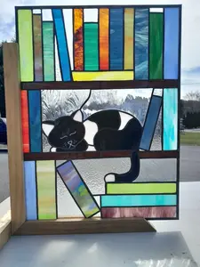 Stained Glass Hanging Panel RB-286 Sleeping Cat