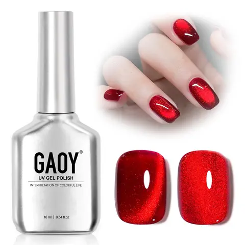 GAOY Red Cat Eye Gel Nail Polish, 16ml Glitter Holographic Nail Polish, Reflective Translucent UV Gel, 2907 Ruby Twilight