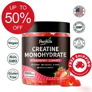 Peeshlita 5000mg Creatine monohydrate Gummies | 120 Count Strawberry Flavor | Fitness Supplement for Muscle Gain, Strength & Fast Recovery