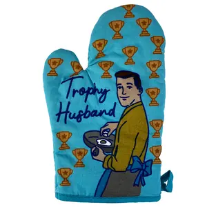 Trophy Husband Oven Mitt Funny Wedding Gift Fiance Cooking Kitchen Glove Funny Graphic Kitchenware Bakeware Funny Proposal  Novelty Cookware Blue