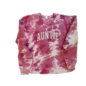 Auntie or Other Title Embroidery Enza Tie Dye Sweatshirt with Appliqué Women's Love Crewneck Casual Long Sleeve Pullover Unisex Fit Winter wifey wife Womenswear Embroidered Fashion Everyday Tops Transparent
