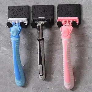 3-Piece Self-Adhesive Shaving Rack & Towel Hook Set, No Drilling Bathroom Organizer, Handheld Towel Holder, Durable Plastic, Easy Installation