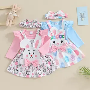 Imcute Newborn Kids Baby Girl Easter Clothes Gifts Romper Top Bunny Suspender Skirt Overalls Dress Outfits Sets 0-18 Months