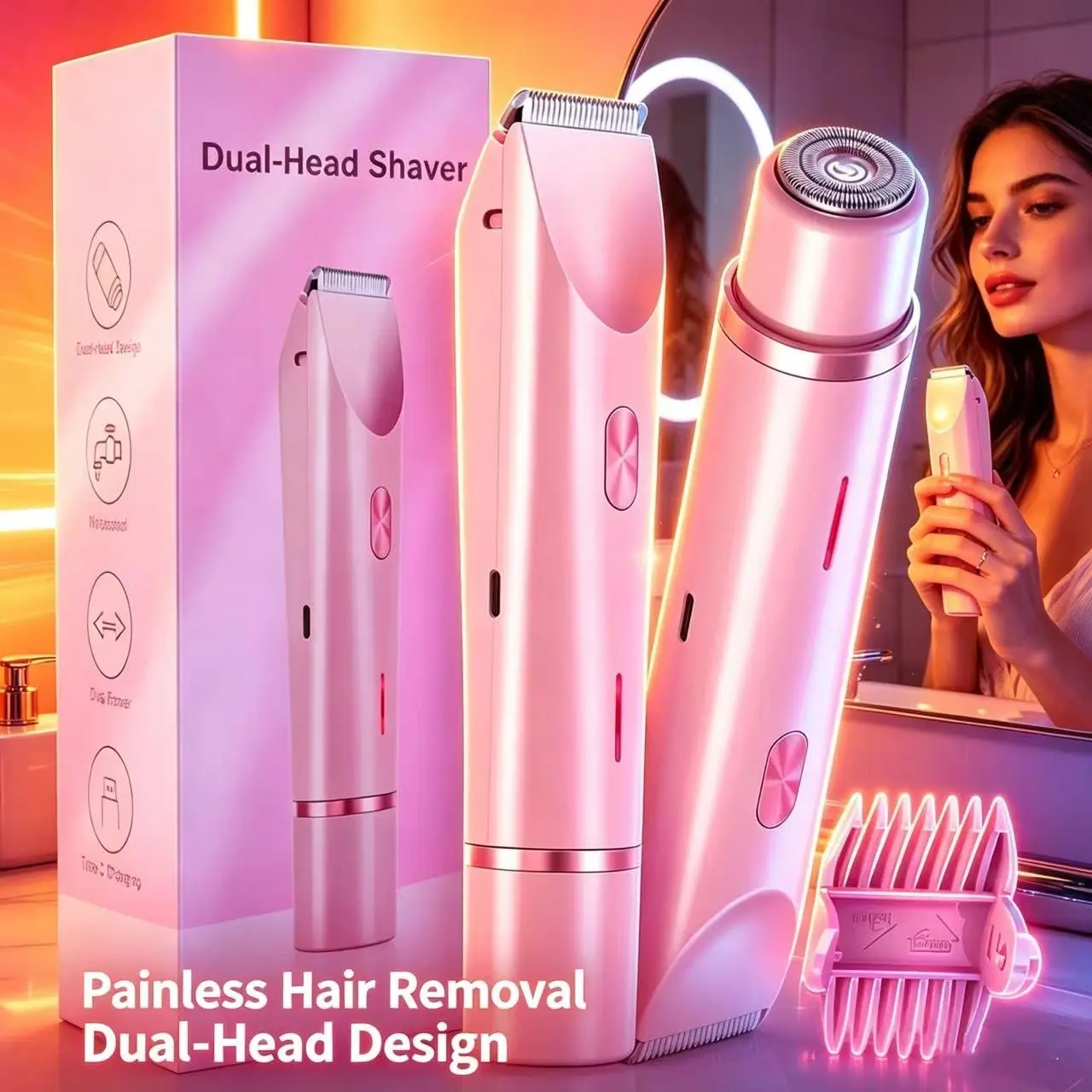 2-In-1 Electric Hair Remover for Women, Multi-Functional Rechargeable Dual Head Shaver for Body and Face, Precision Trimmer for Men's Intimate Areas, Facial Beard Trimmer, Shaving Tool