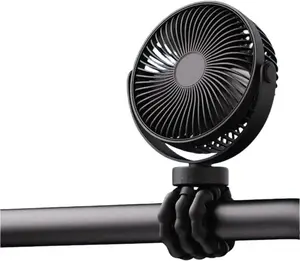 Homefy Portable Baby Stroller Mini Fan with Flexible Tripod Rechargeable 360° Rotating for Car Seat Crib Bike Travel Outdoor Safe for Babies Black