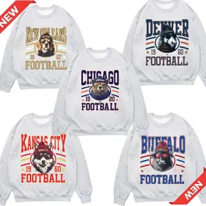 New Retro Style Varsity ALL TEAM FOOTBALL Crewneck Sweatshirt - Gildan ASH GREY , Long Sleeve, Medium Clothing Length - Spirit Animal Football, Sports Home Town, Menswear