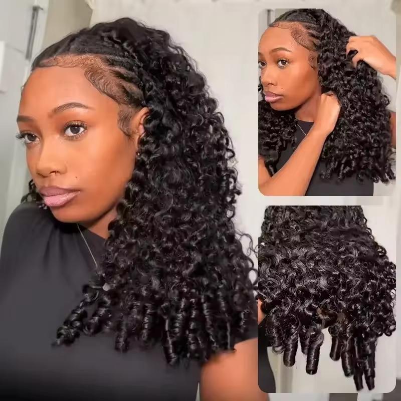 Half Wig Human Hair Burmese Curly Glueless Wig Human Hair Ready to Wear Kinky Curly 3 IN 1 Half Wig With Drawstring 180% Curly Half Wig Half Wig Human Hair Burmese Curly Glueless Wig Human Hair Ready to Wear Kinky Curly 3 IN 1 Half Wig With Drawstring 180% Curly Half Wig
