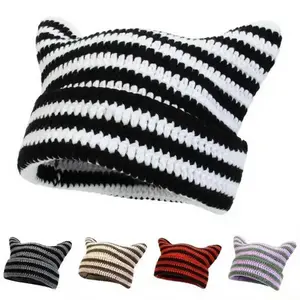 Womens Vintage Beanie Fox Hat Grunge Accessories Slouchy Knit Cat Ear Beanies Crochet Hats for Women
