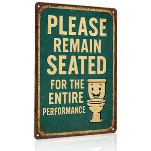 8x12 Inch Aluminum Metal Sign - "Please Remain Seated For The Entire Performance" Funny Smiling Toilet Decor |   Ideal for Home, Guest Restroom, Bar, and Man Cave |   Retro Vintage Tin Plaque, Easy to Mount, Hilarious Bathroom Wall Art