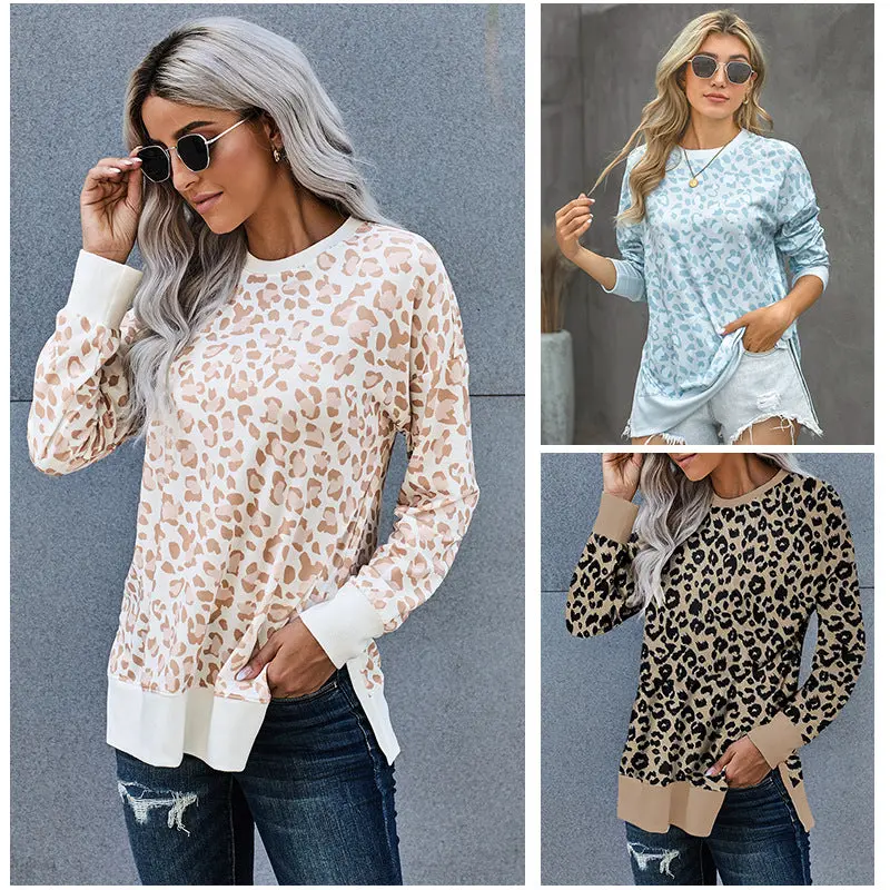 Leopard Print Plus Size Women's Hoodless Sweater
