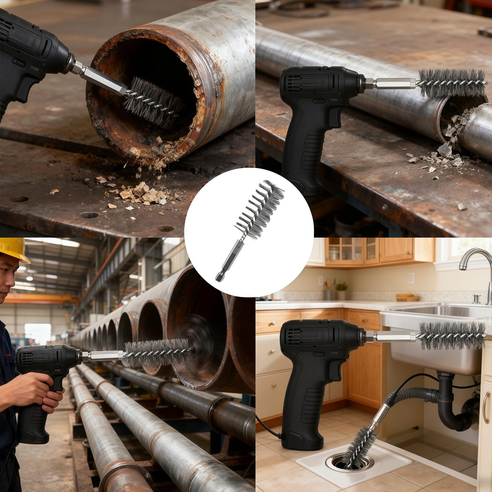 Stainless Steel Bore Brush Set 12 Pcs, Equipped with 4'' Extension Bar and 1/4 Inch Hex Shank, Multi Size 5/16"-1-3/16" Twisted Wire Brushes, Ideal for Power Drill Impact Driver Bore Cleaning Stainless Steel Bore Brush Set 12 Pcs, Equipped with 4'' Extension Bar and 1/4 Inch Hex Shank, Multi Size 5/16"-1-3/16" Twisted Wire Brushes, Ideal for Power Drill Impact Driver Bore Cleaning