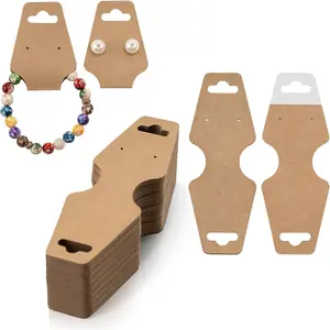 joycraft 100Pcs Bracelet Display Cards, 4.7x1.7Inch Self-Adhesive Necklace Display Cards, Earring Paper Holder Tags, Brown Jewelry Packaging Tags for Earring Bracelets Jewelry Scrunchies Keychain
